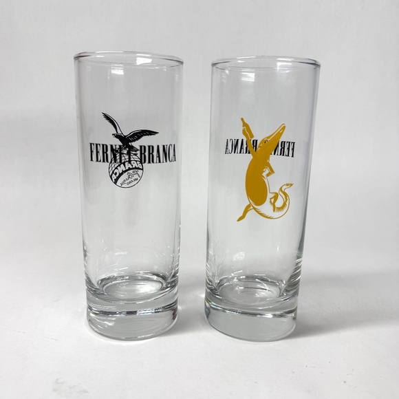 VTG Fernet-Branca 6” Tall Highball Cocktail Glasses Dancing Alligator Logo Set/2